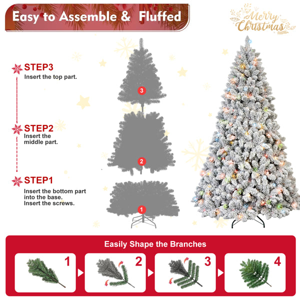 4ft Flocked Christmas Tree with Colorful LED Lights & Hinged Base