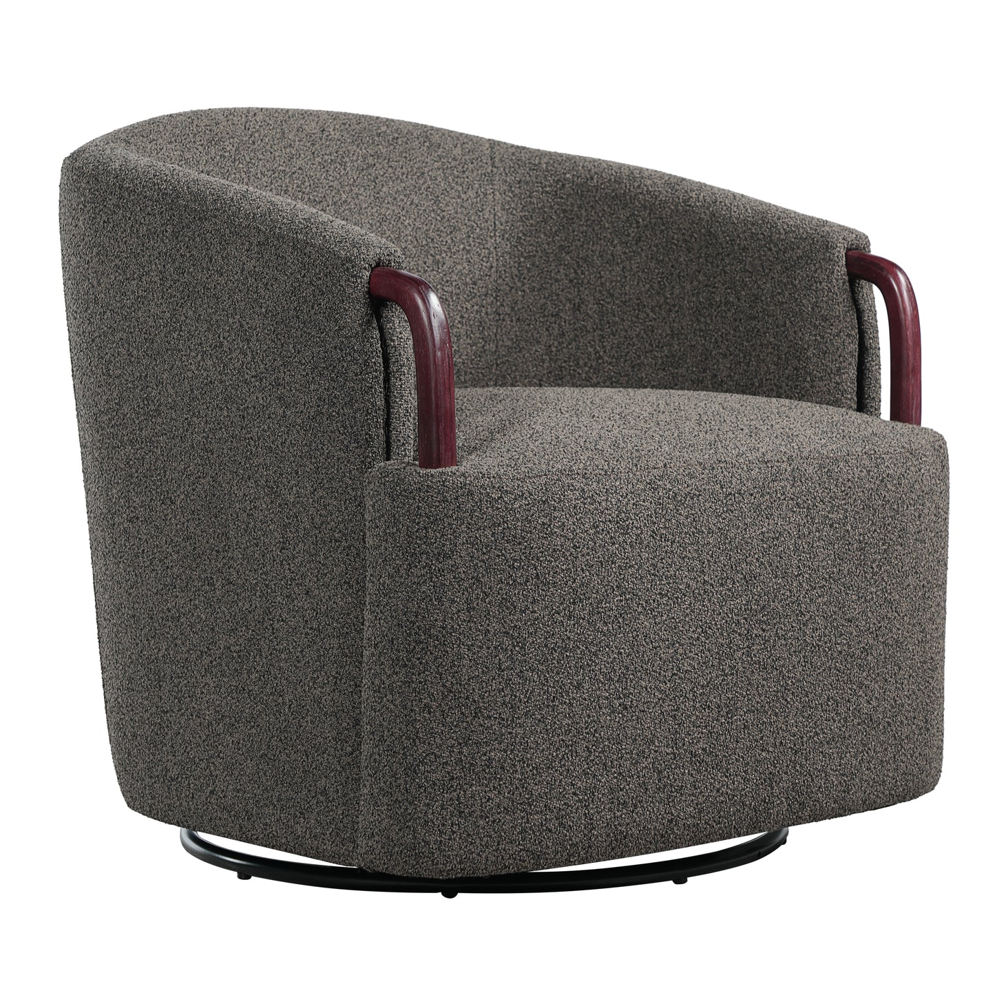 30 Modern Boucle Swivel Barrel Chair With Solid Wood Accents, Soft