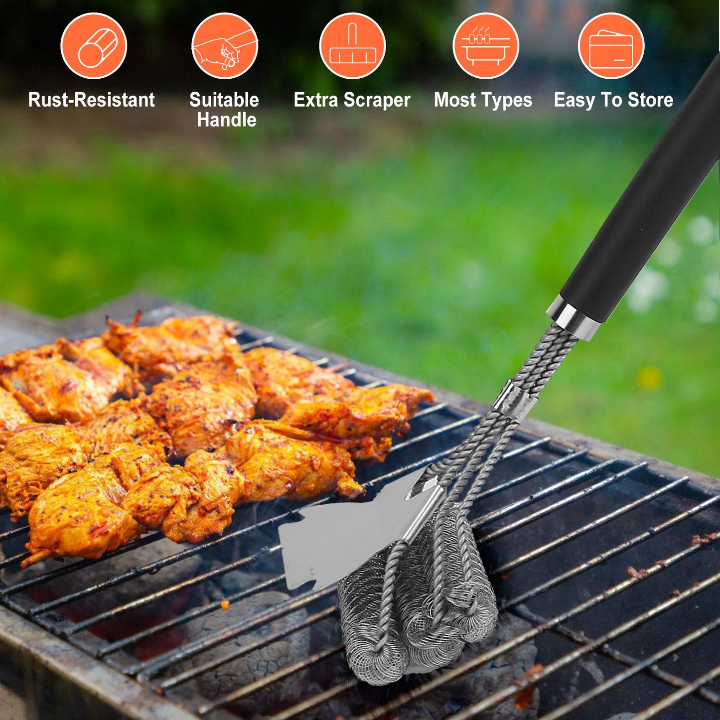 Stainless Steel BBQ Grill Cleaning Brush with Scraper - 16.5in