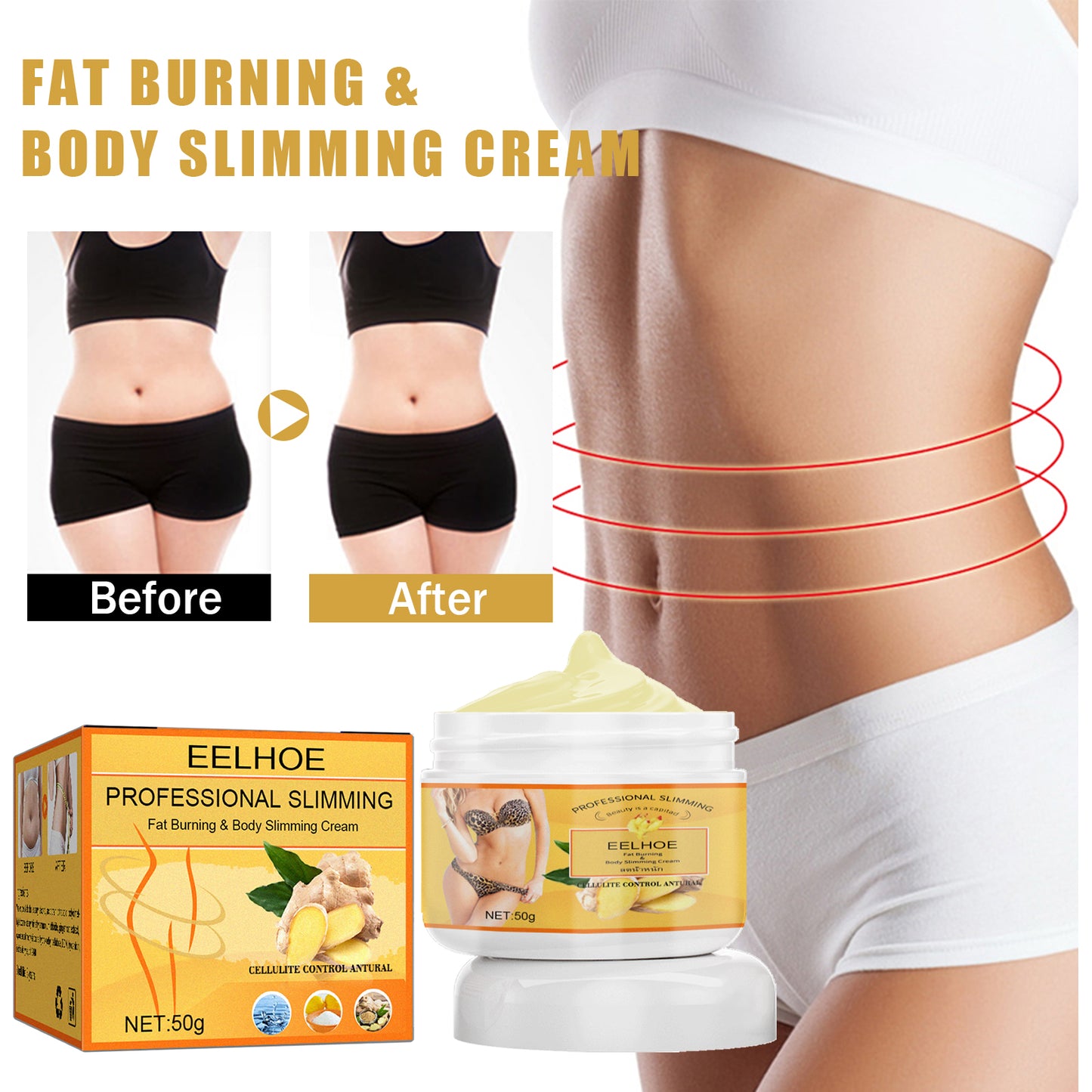 Ginger Slimming Body Cream - Anti-Cellulite Firming Massage Lotion, 50g