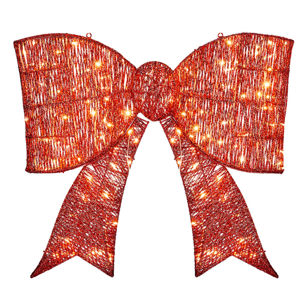 Giant Pre-Lit Christmas Bowknot Decoration with 124 LED Lights - Red