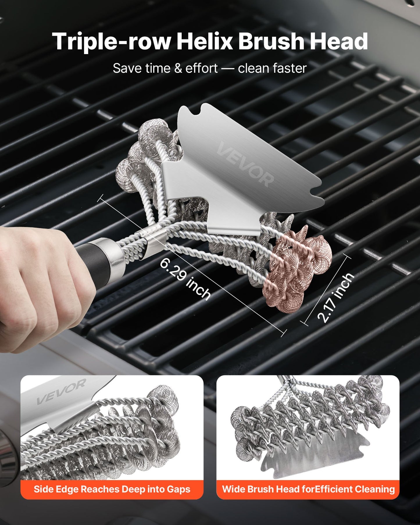 Stainless Steel Bristle-Free Grill Brush & Scraper - Heavy Duty BBQ Cleaner, 17 Inch