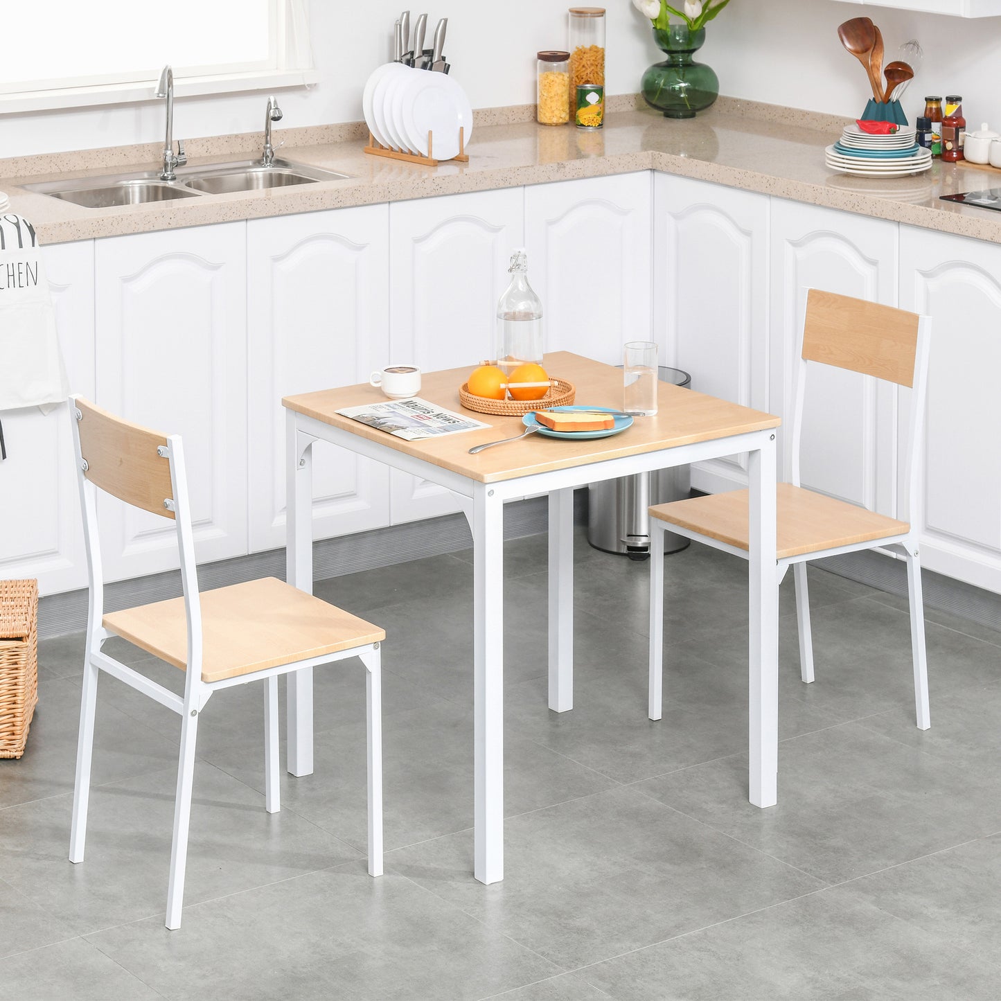 3-Piece White Square Dining Table Set with 2 Chairs