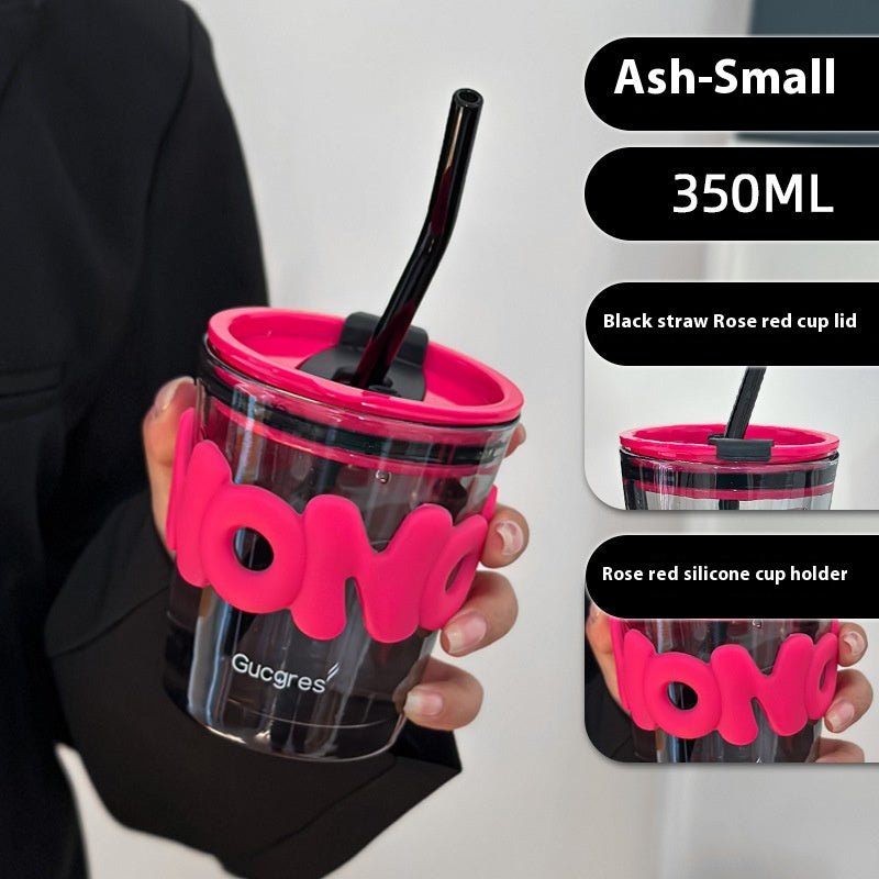 Portable Coffee Cup with Rose Red Design, Leak-Proof & Heat Insulated