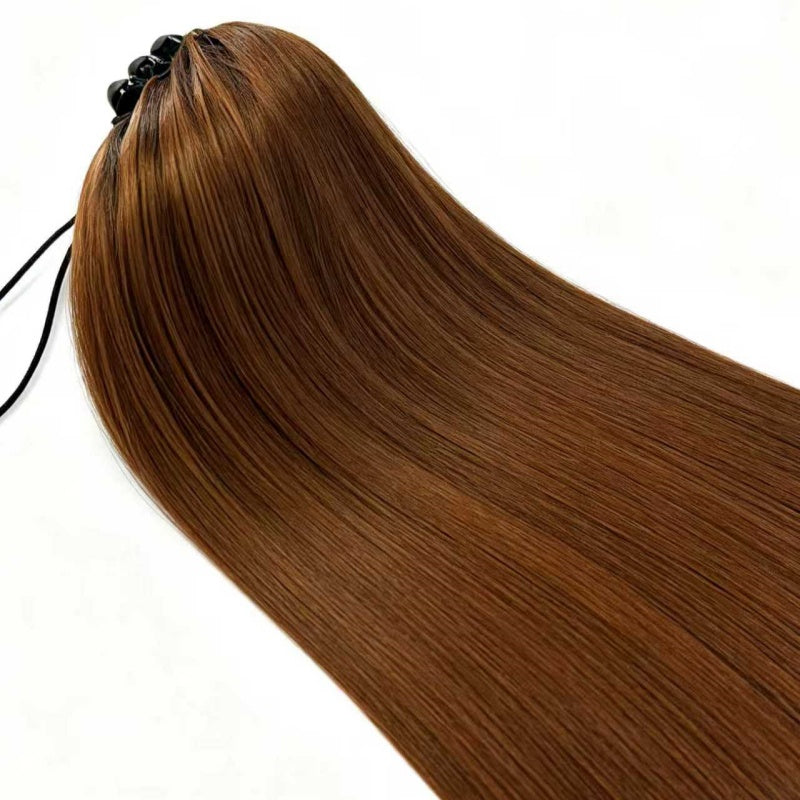 Long Straight Ponytail Extension - Drawstring Ombre Brown Hairpiece