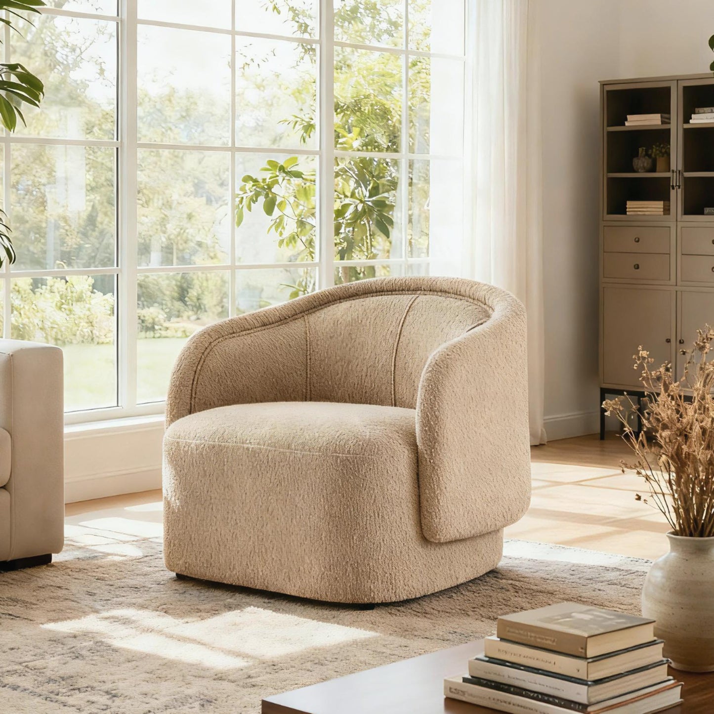 Amanda Beige Accent Chair Curved Boucle