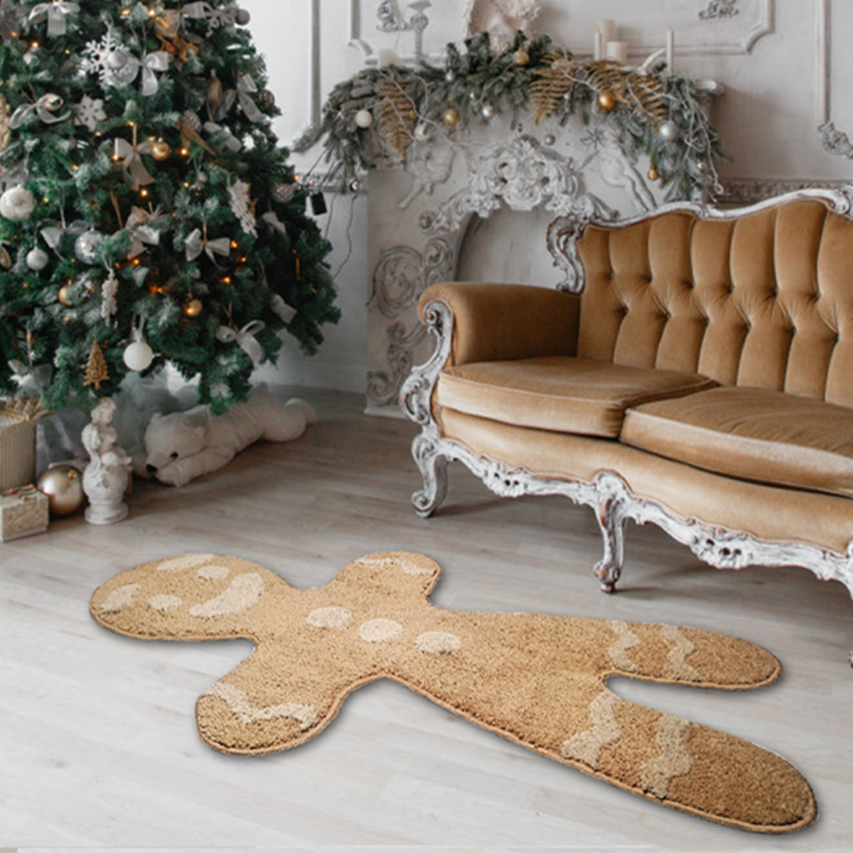Christmas Gingerbread Man Flocking Carpet - 70x120cm Home Decor Accent Rug