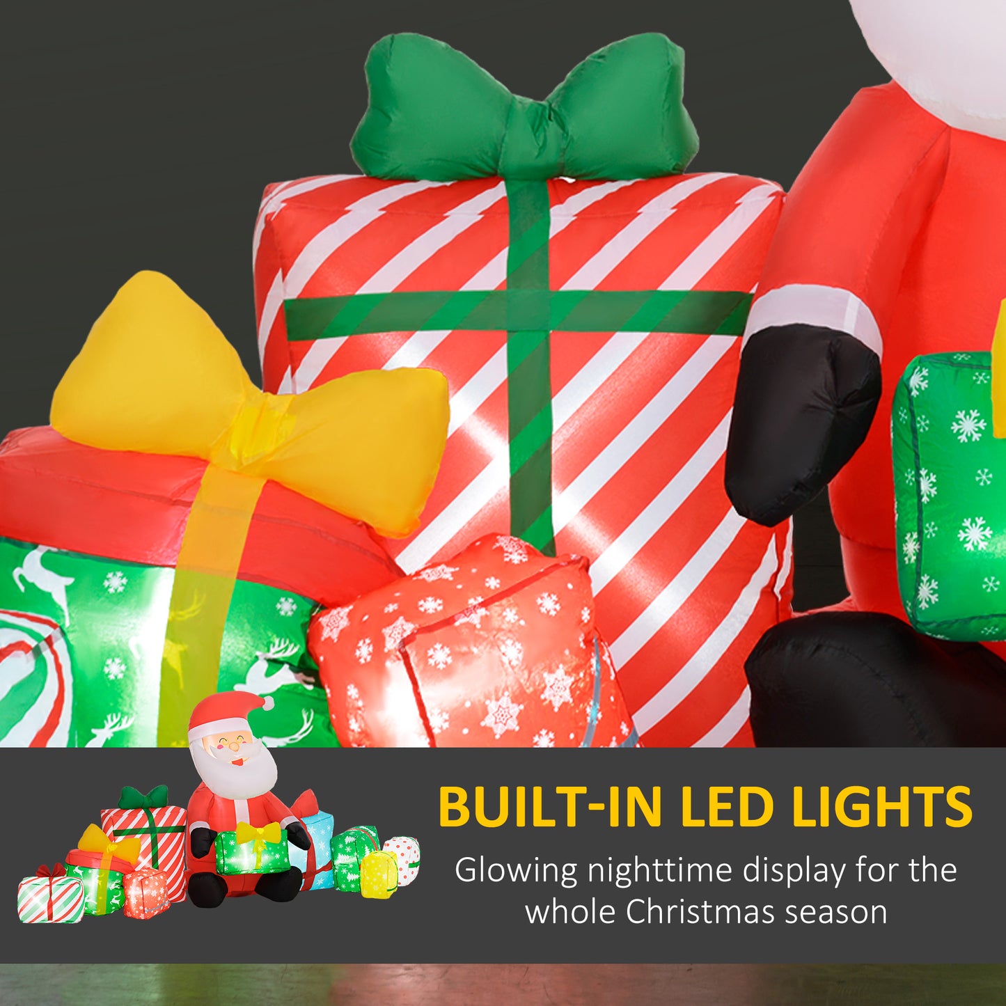 Inflatable Santa Claus with Gift Boxes and LED Lights - 118.1"