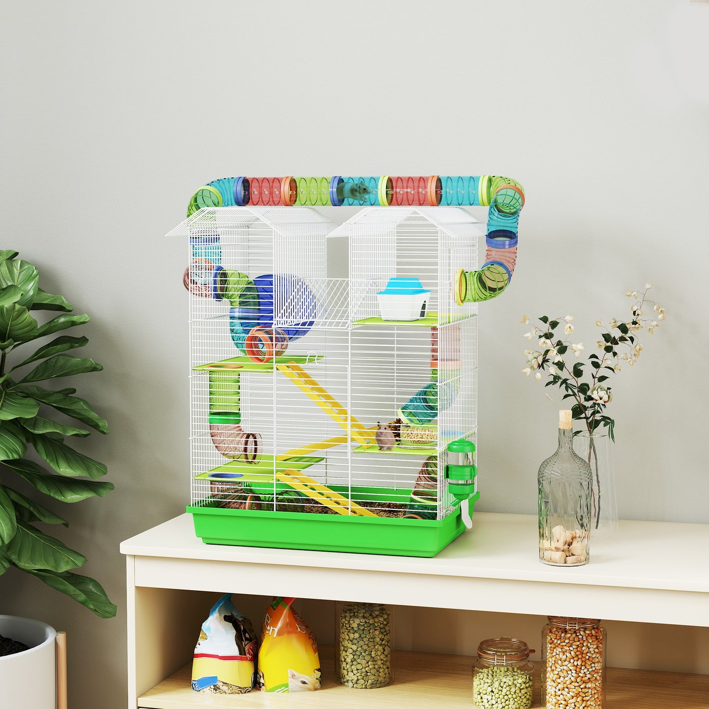 18.5-Inch Small Animal Hamster Cage with Tunnels Water Bottle and Accessories