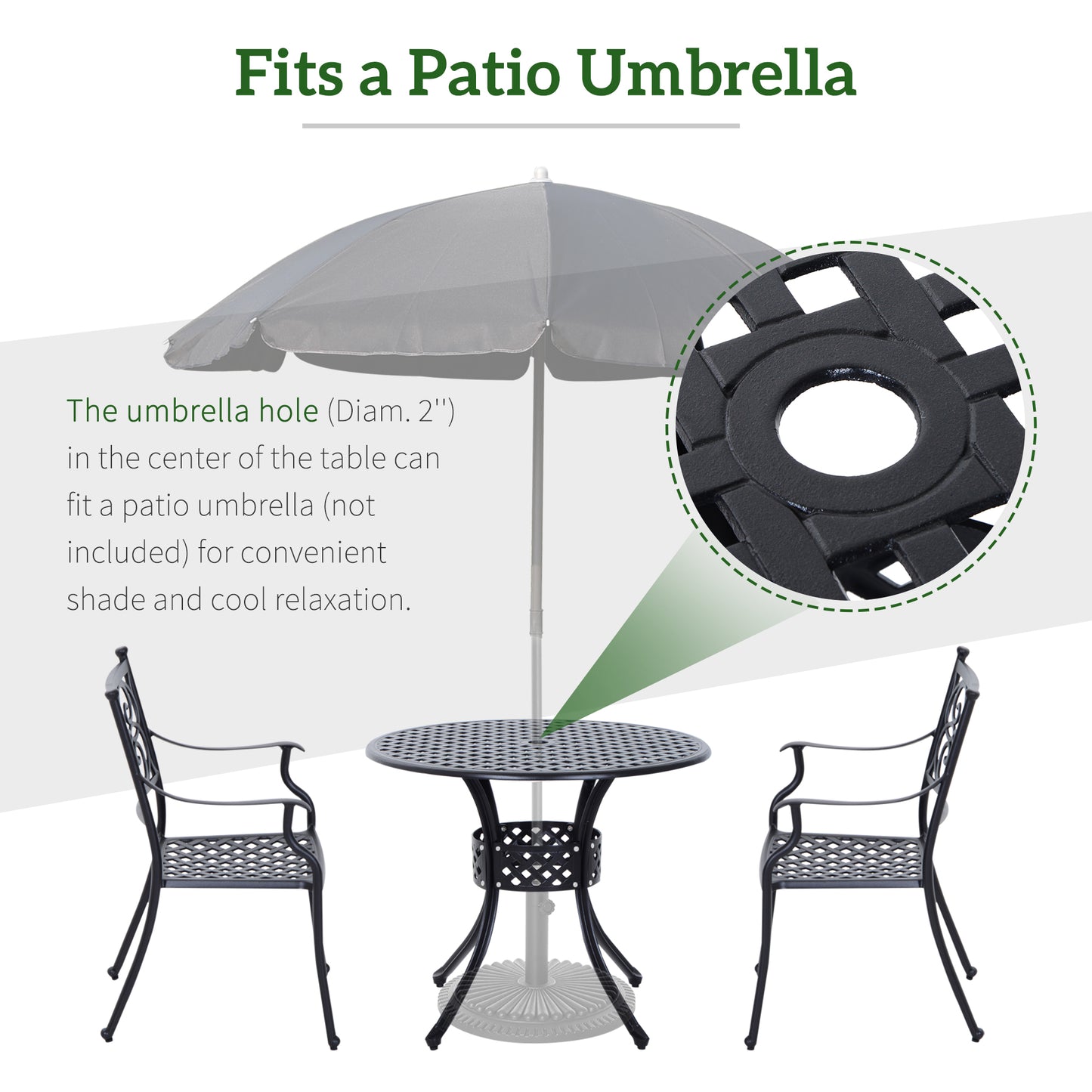 33" Round Cast Aluminum Patio Dining Table with Umbrella Hole - Black