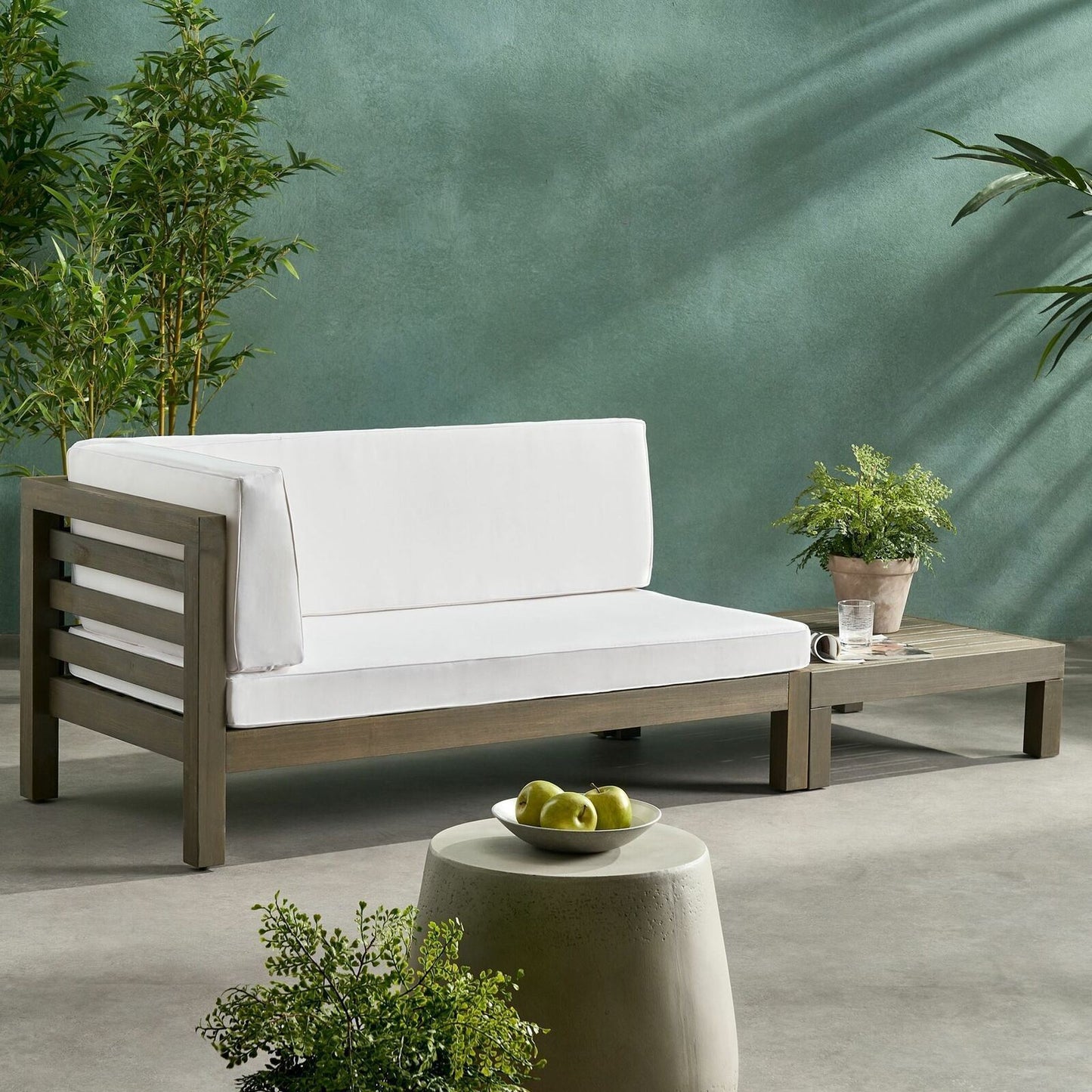 Oana Left Corner Bench and Coffee Table Set - White Acacia Wood