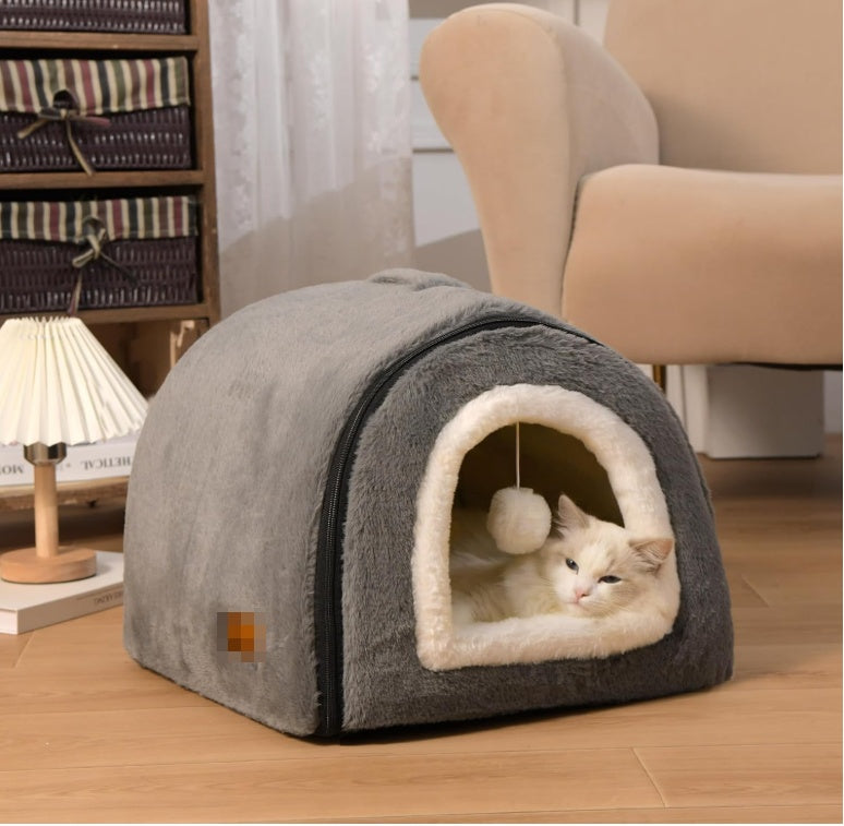 Foldable Indoor Cat Bed with Anti-Slip Water-Resistant Bottom - Cozy Pet House