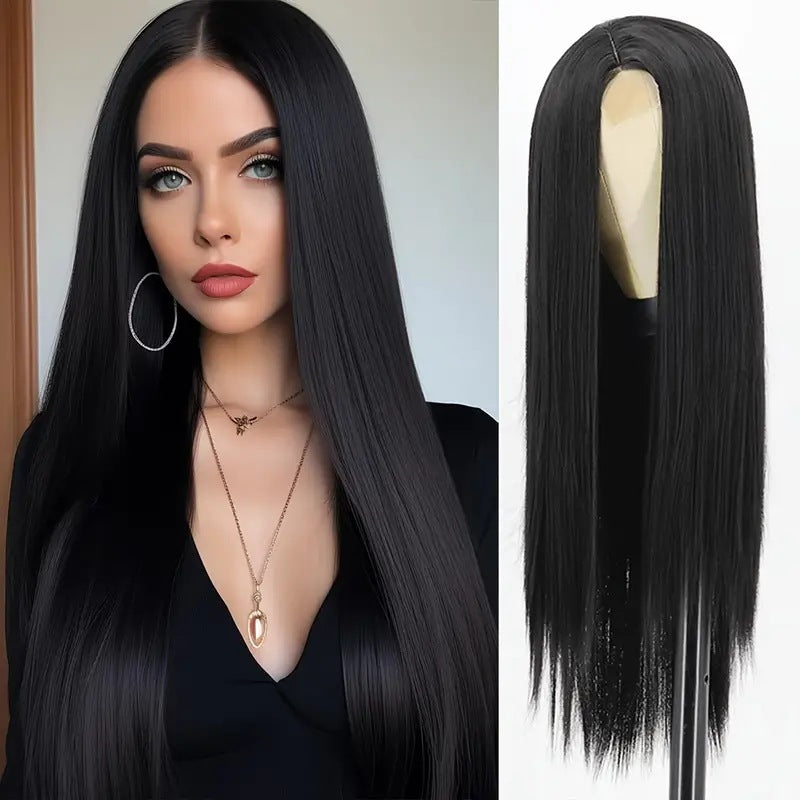 Long Straight Black Wig for Daily Wear - Full Head Cosplay Hair Extension