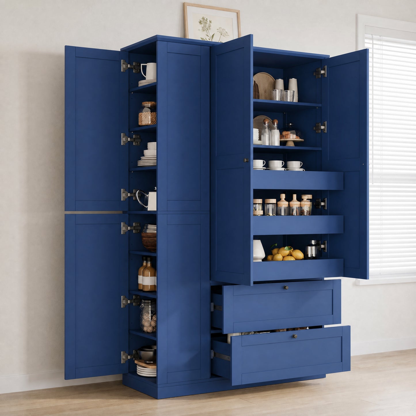 73.6" Tall Farmhouse Kitchen Pantry Cabinet - Blue