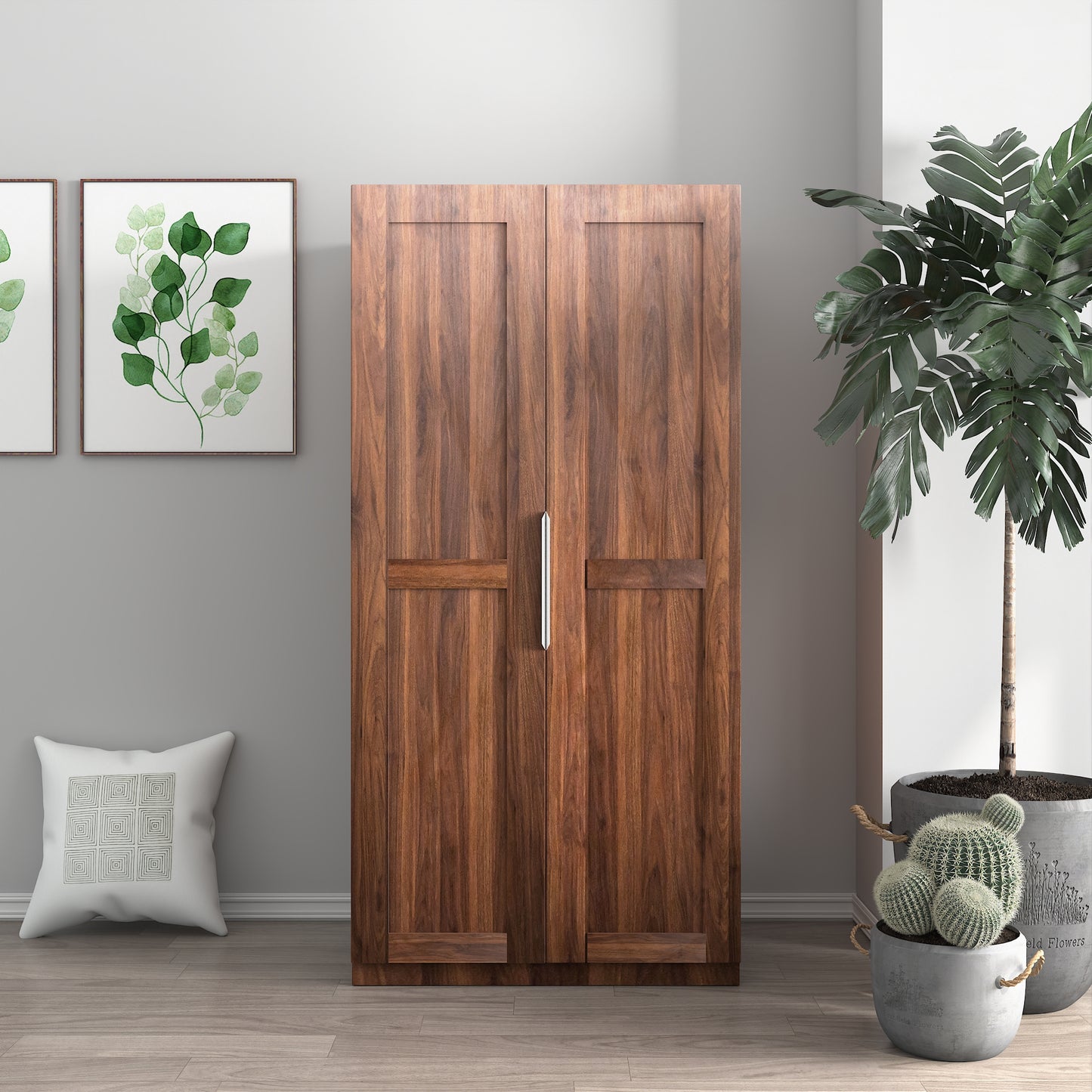 62.99in Walnut Kitchen Pantry Cabinet with Doors & Shelves