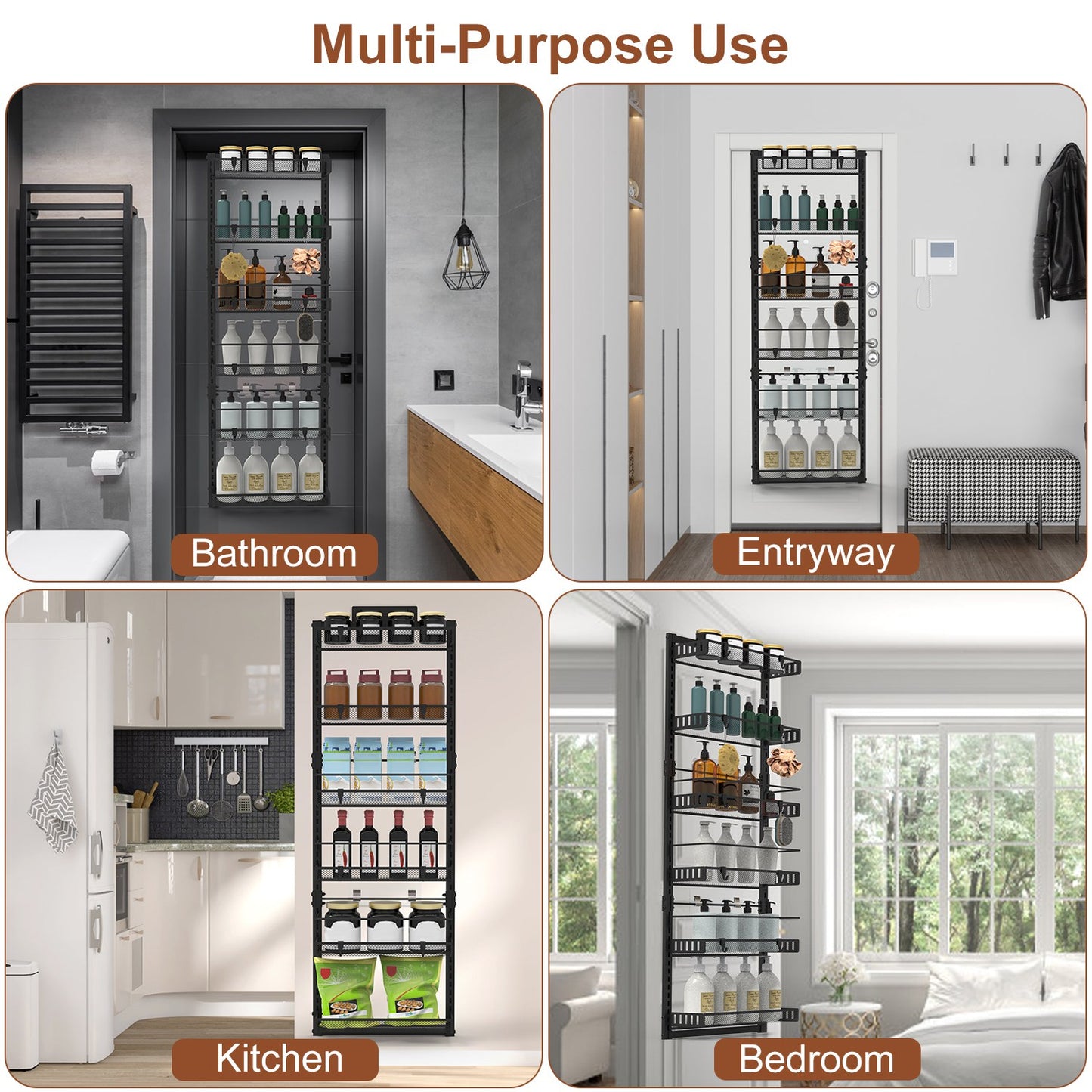 Black-White Options -- 1Pc Over The Door Pantry Organizer 6-Tier