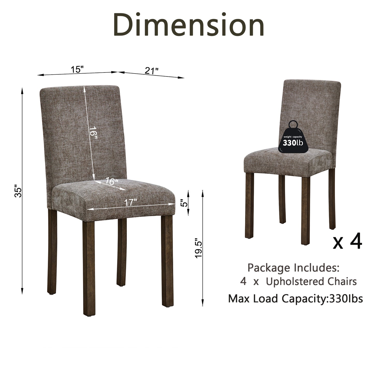 Wooden Dining Chairs Set of 4 with Padded Seat - Walnut