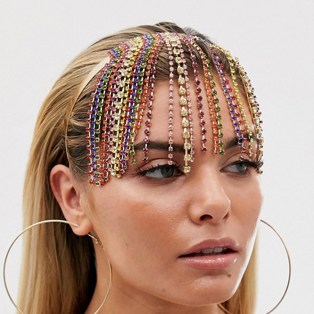 Rainbow Fringed Headband with Diamonds
