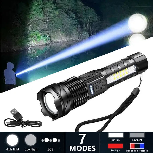 LED Tactical Flashlight - Waterproof, Rechargeable, 7 Modes