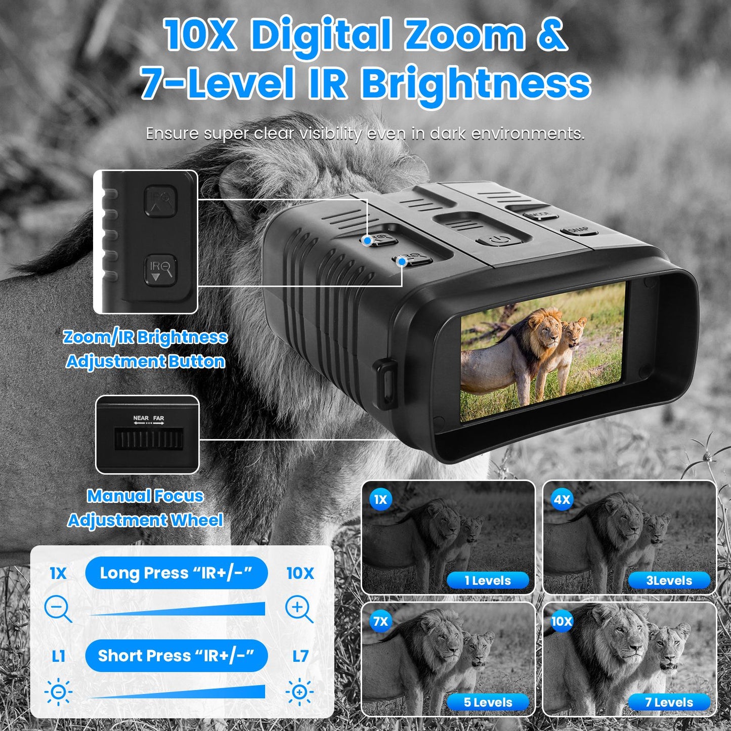 4K Night Vision Goggles with 10X Zoom & 2624ft Range