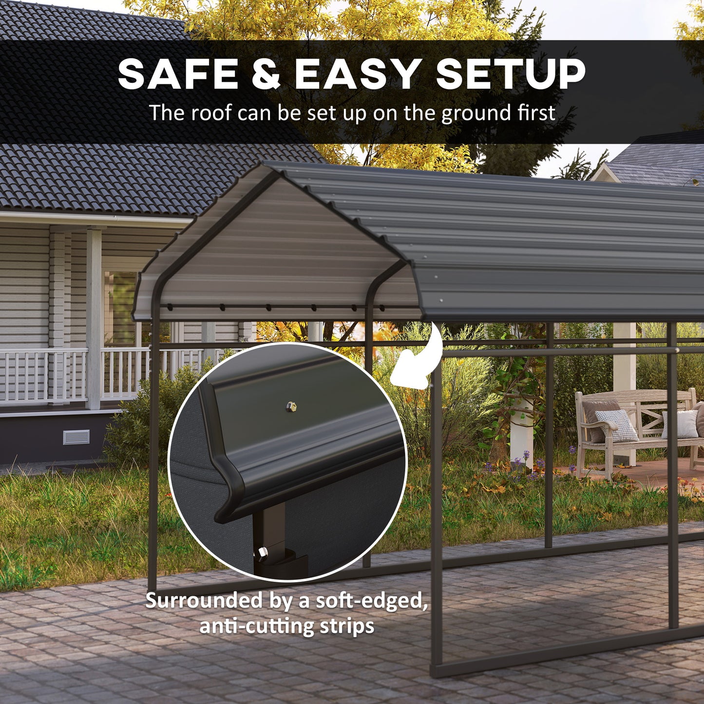 Heavy Duty Metal Carport with Galvanized Roof and Sidewalls - Dark Gray