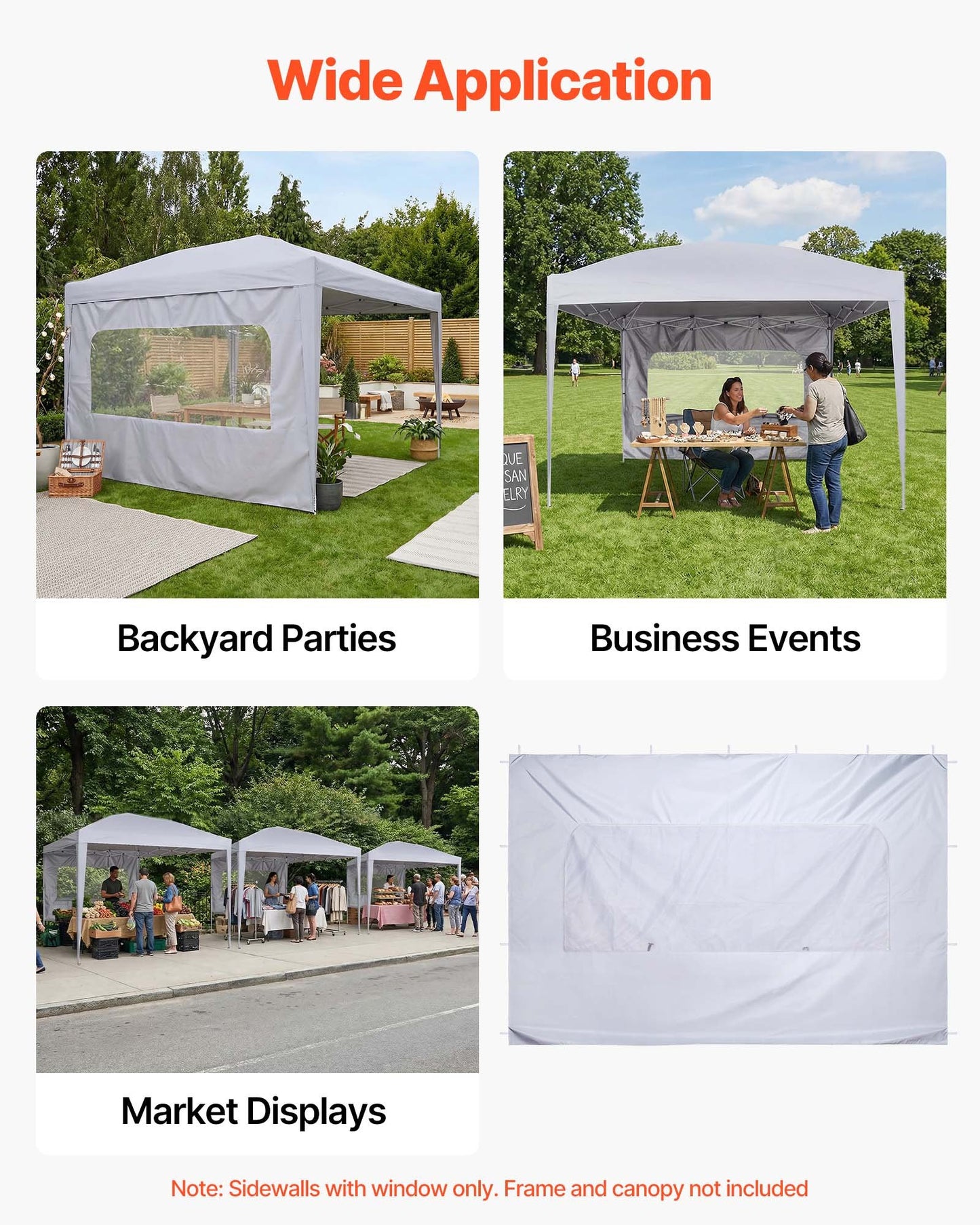 Waterproof Canopy Sidewall for 10x10 ft Pop Up Tent - Sun & Weather Shield, White