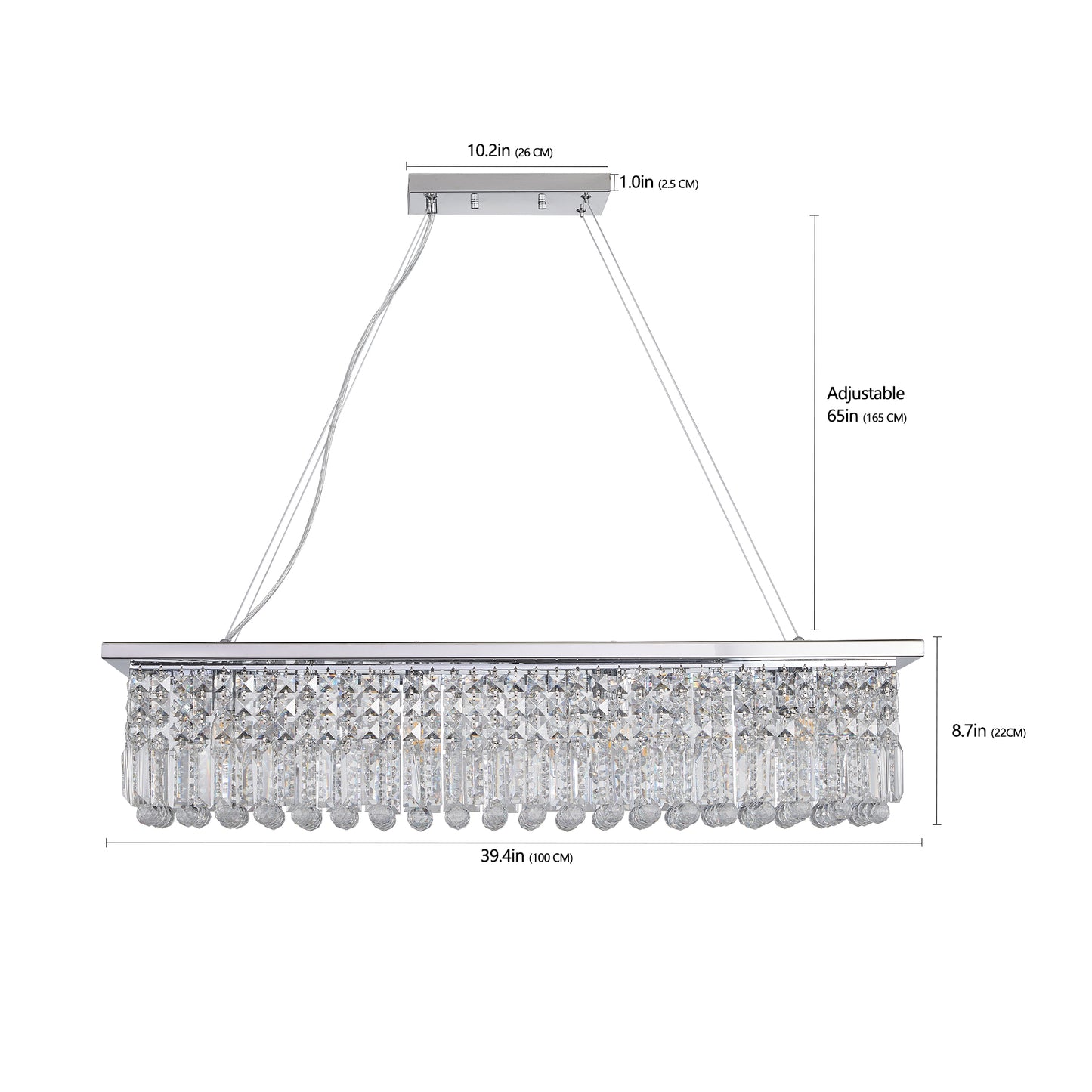 Modern Crystal Chandelier for Dining Room 8-Lights Rectangular Pendant Light Fixture