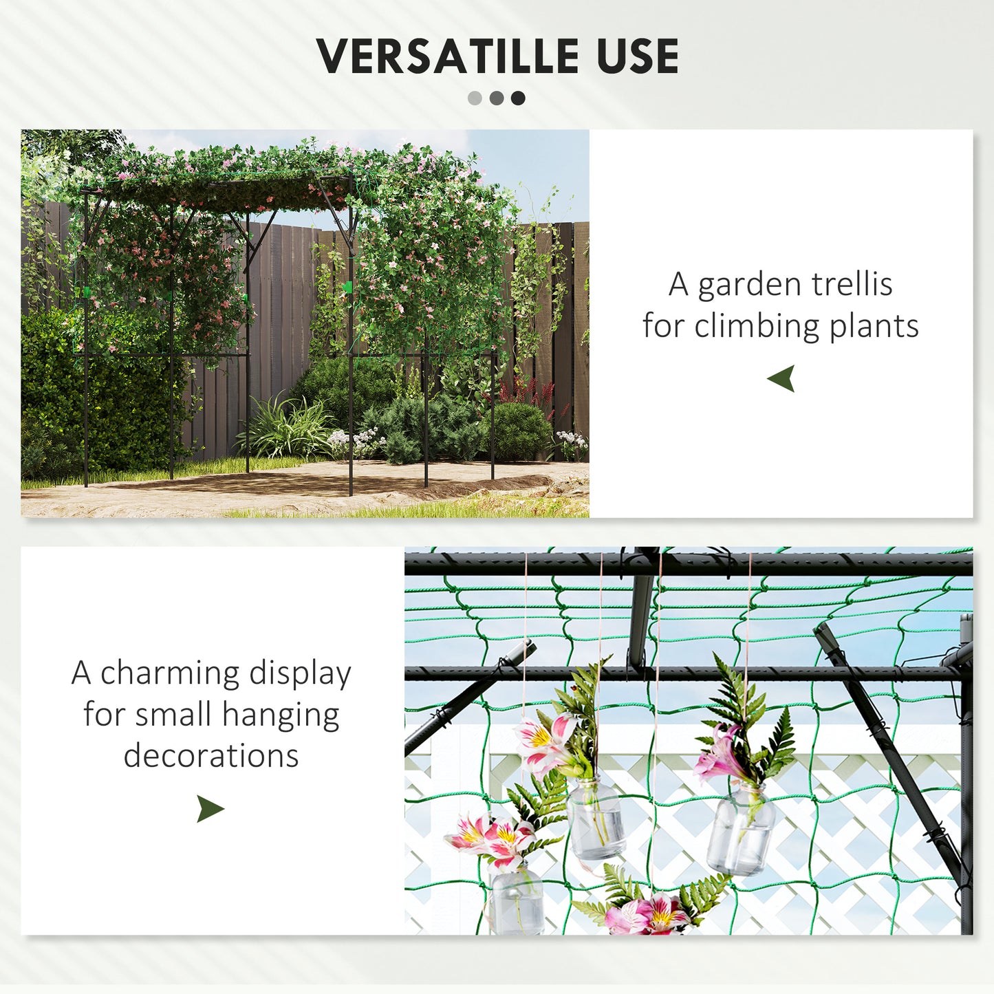 Tall Metal Garden Trellis Support with Climbing Net - 7.3 Ft Black Plant Support
