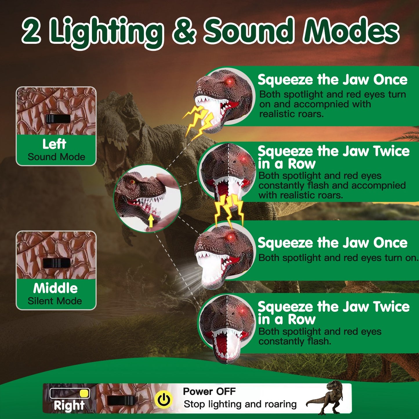 Kids Dinosaur Headlamp with Roar Sound & Adjustable Strap - Camping & Outdoor Toy