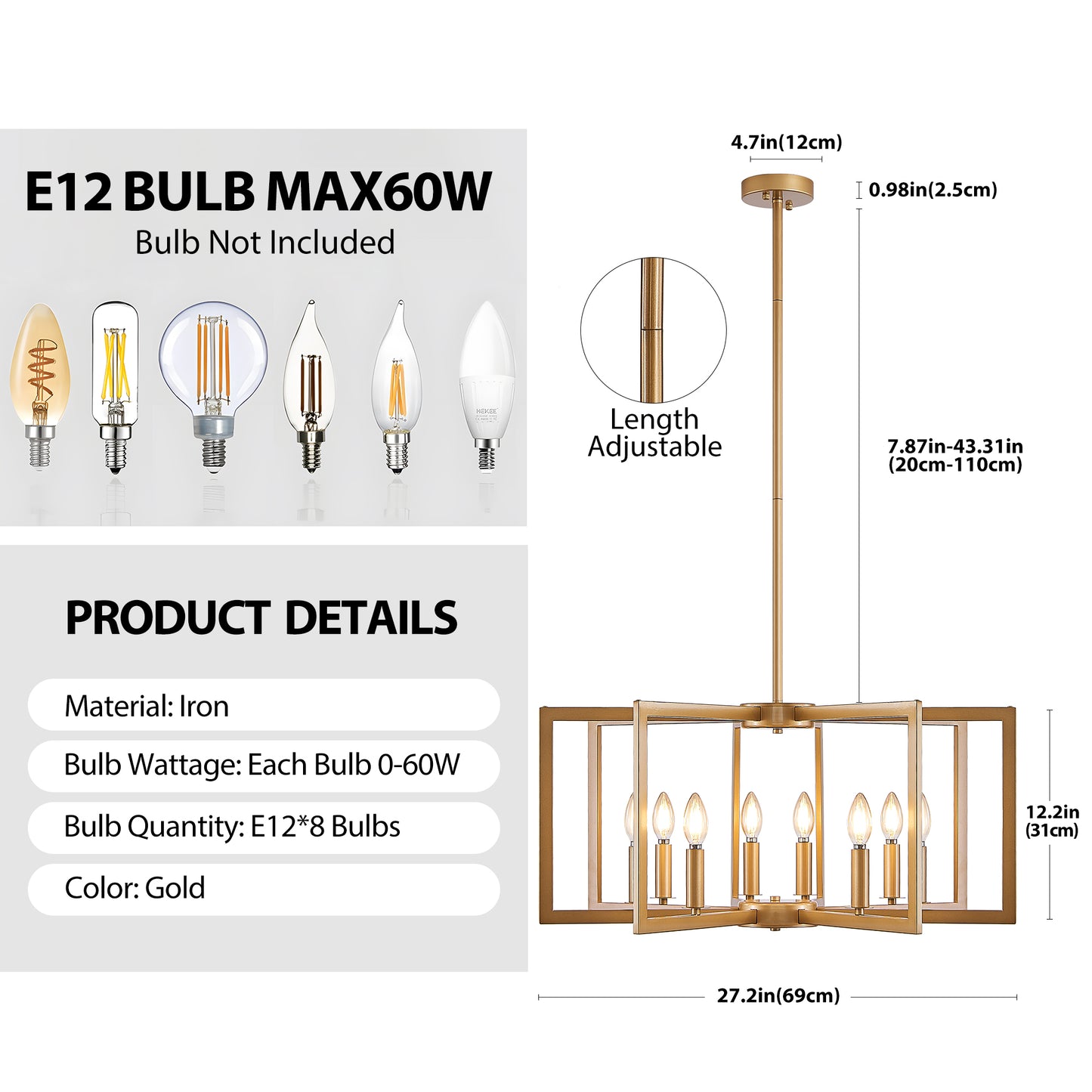 8-Light Modern Geometric Chandelier - Metal Pendant Light