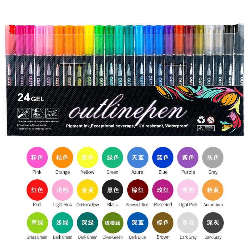 Double Line Outline Marker Set - 24 Color Options Available