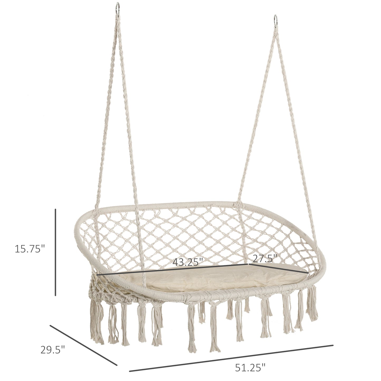 Macrame Hammock Chair - Soft Cushion for Indoor & Outdoor Use