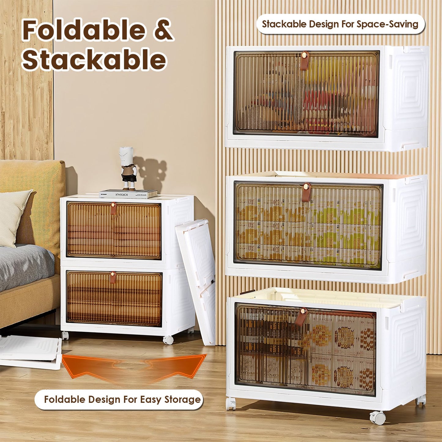 4Pc Foldable Storage Bins With Lid For Home Front Magnetic Door