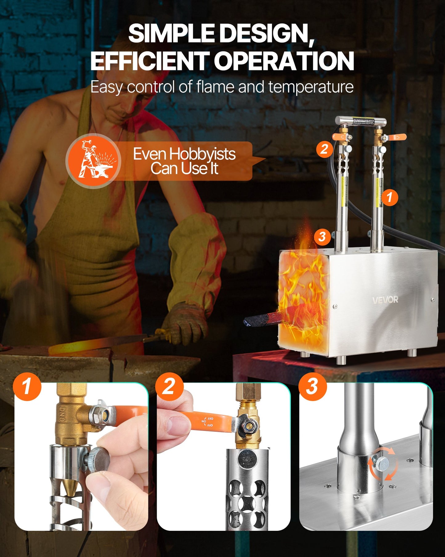 Portable Gas Blacksmithing Forge with 2 Burners - 2600°F Metal Heating Tool