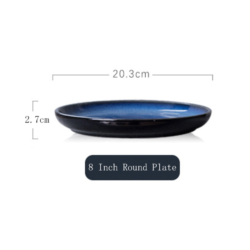 Japanese Kiln-Glazed Star Blue Ceramic Plate - Hand-Painted Dinnerware