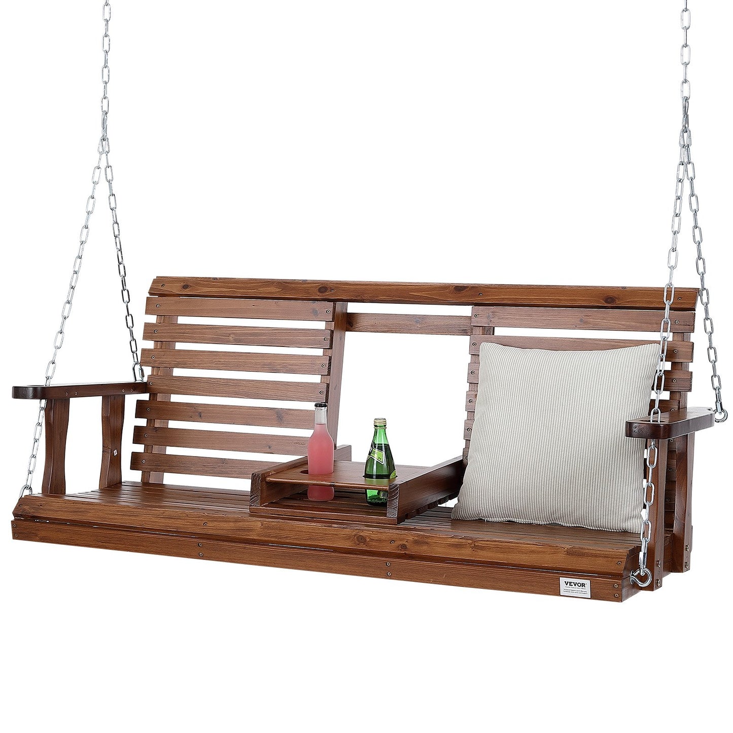 Wooden Porch Swing 5 Ft Heavy Duty Garden Swing Bench with Chains, Brown