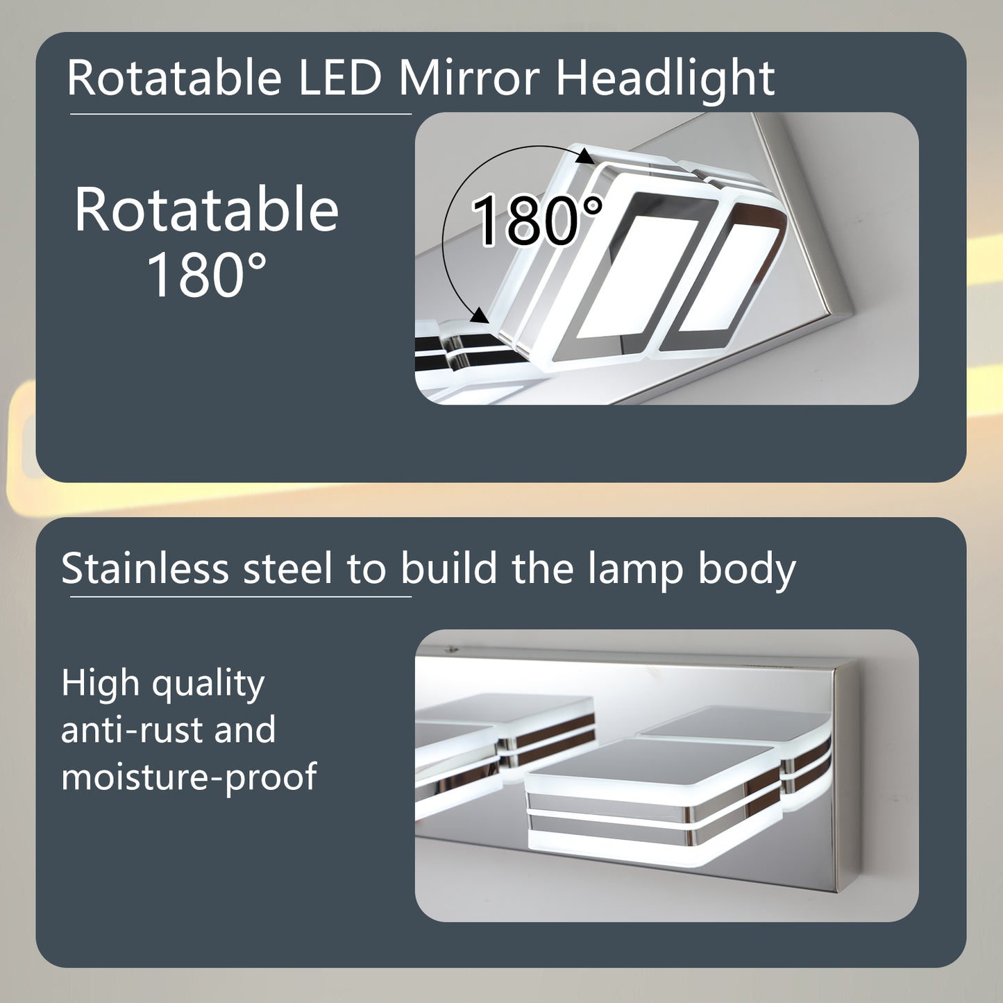 39-Inch Modern Chrome LED Vanity Light with Acrylic Lampshades