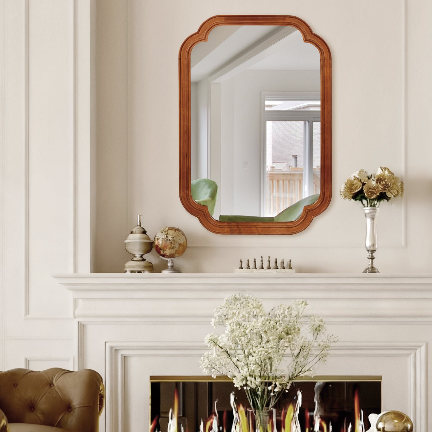 20" x 30" Yellow Brown Solid Wood Frame Decorative Mirror