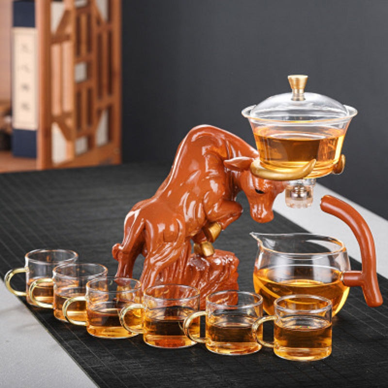 High Borosilicate Glass Tea Set with 6 Cups - Automatic Hot Cold Resistant