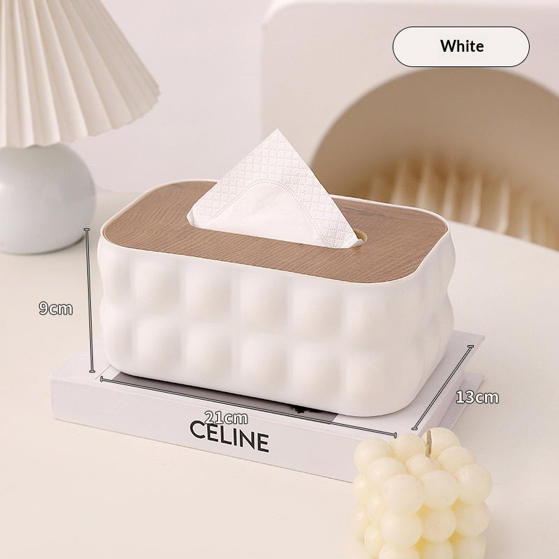 Wooden Lid Tissue Box - Bathroom Storage Organizer, Waterproof Plastic Desktop
