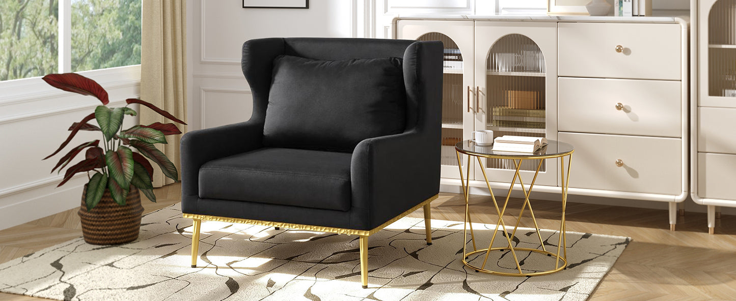 Black Velvet Accent Chair - Modern Armchair for Living Room