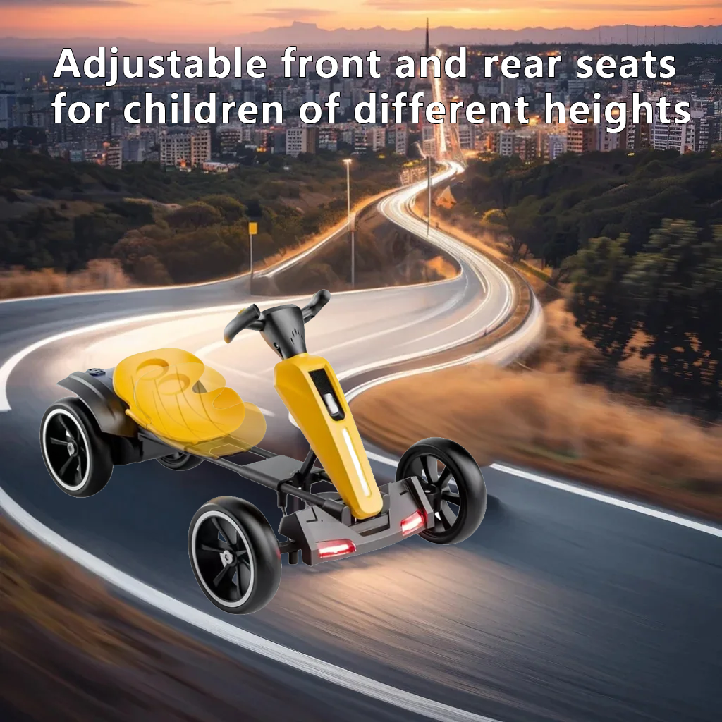 12V Electric Kids Pedal Go Kart with Adjustable Seat - Yellow