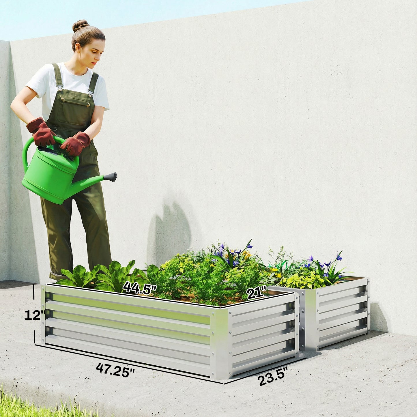 Galvanized Steel Raised Garden Bed - Outdoor Vegetable, Herb & Flower Planter Box 4x2x1 ft