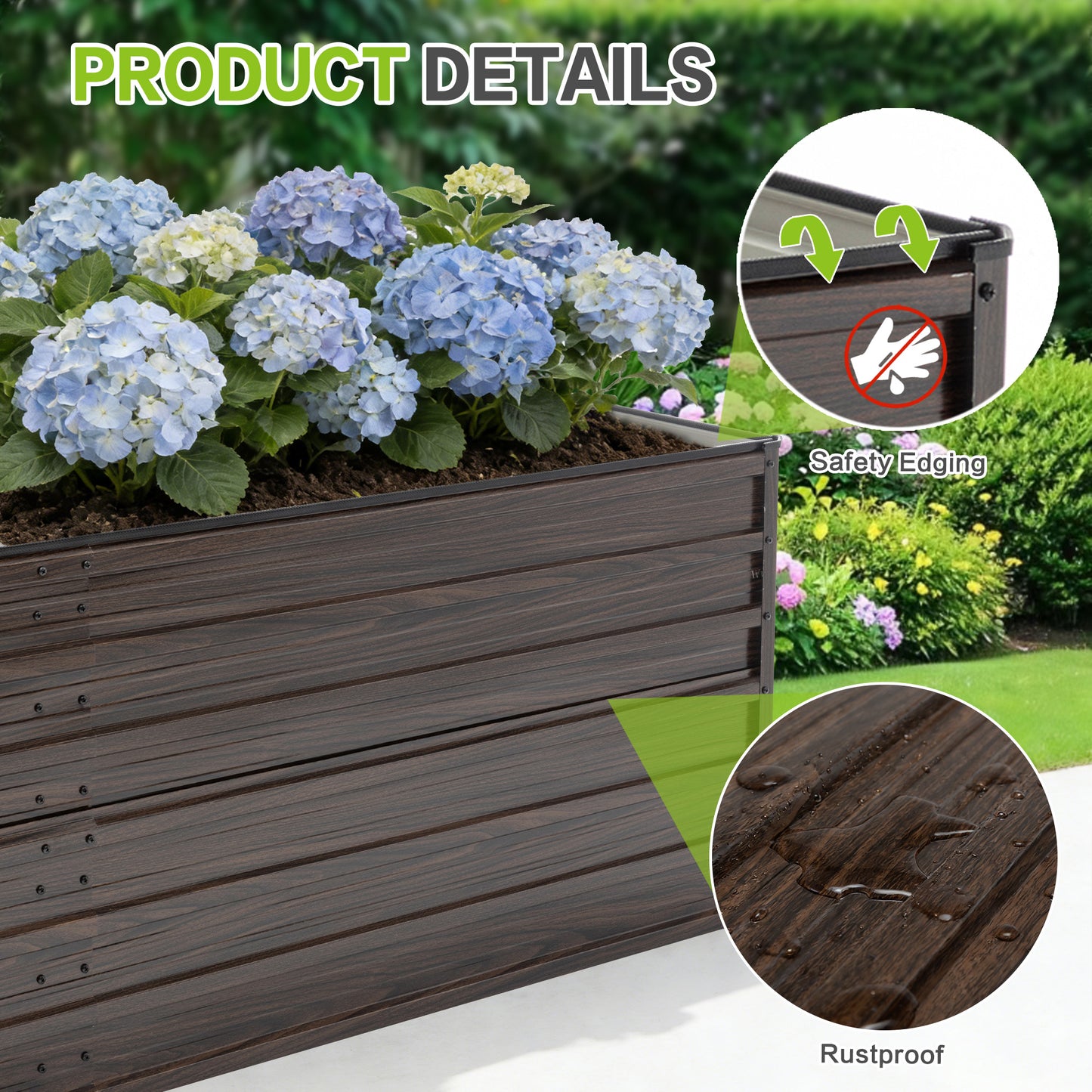 8x4x2 FT Galvanized Raised Garden Bed Set - Walnut Finish