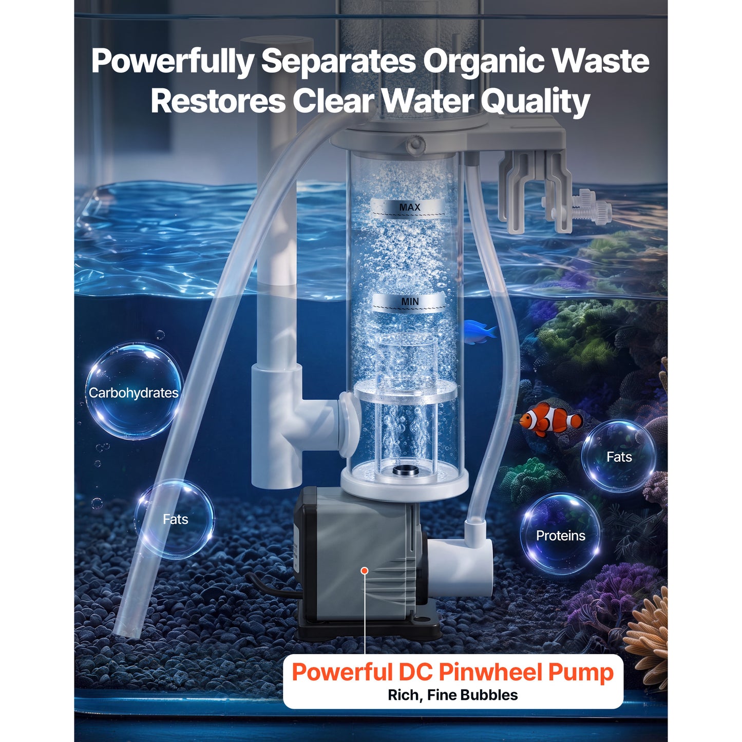Hang-On Protein Skimmer for 20-30 Gallon Saltwater Aquarium with DC Pump - Adjustable Reef Tank Filter
