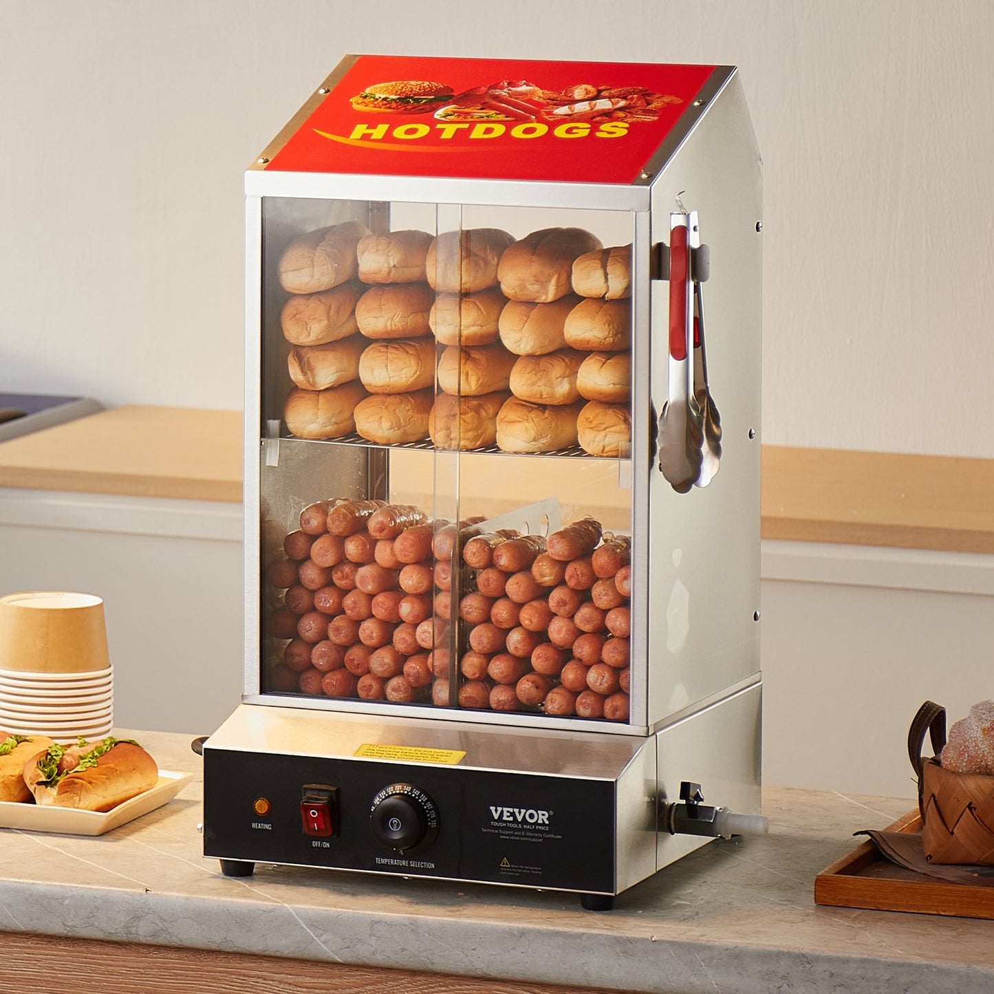 Commercial Hot Dog Steamer 2-Tier Electric Bun Warmer 39QT Food Warmer
