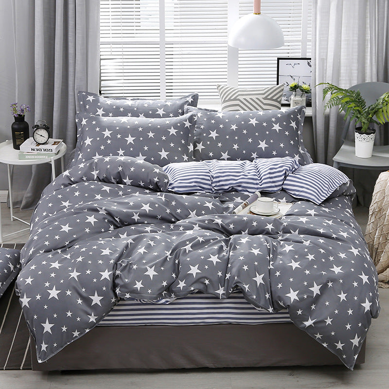 Four-Piece Bed Sheet Quilt Cover Set with Botanical Pattern - Multiple Sizes & Styles