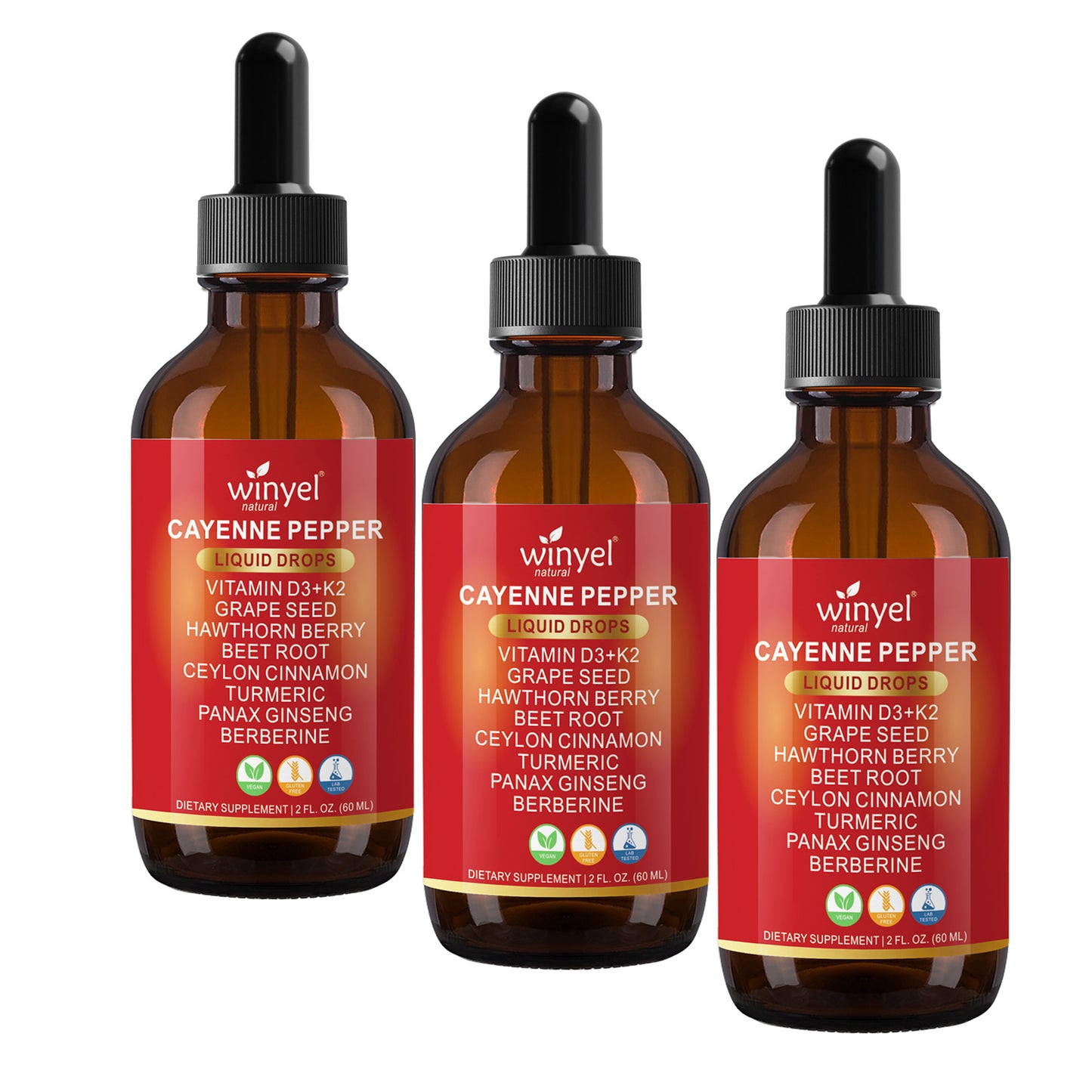 7-in-1 Herbal Liquid Drops - Cayenne, Beet Root, Turmeric & Berberine - 60ml