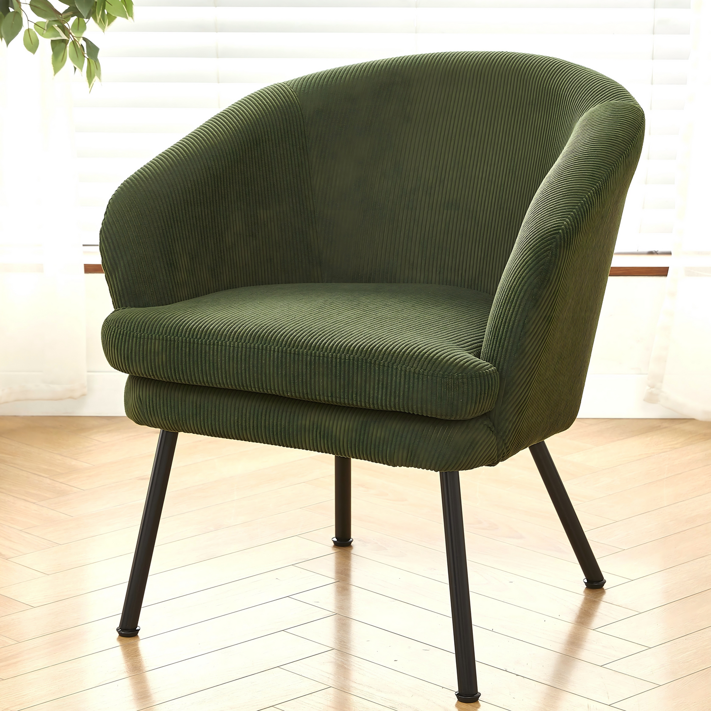Corduroy Accent Chair With Black Metal Legs, Modern Upholstered