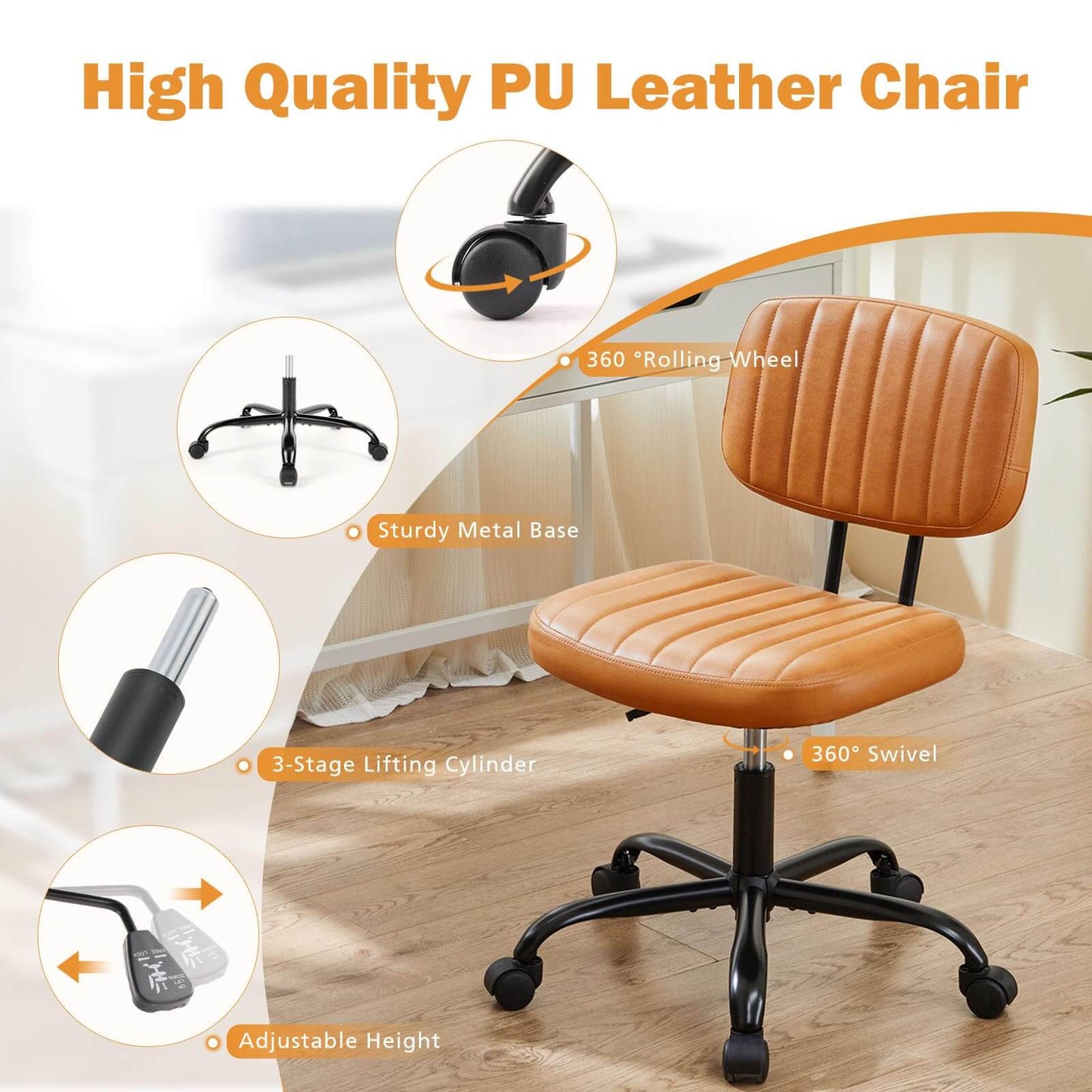 Adjustable Height 360° Rolling Swivel Office Chair - Multiple Colors